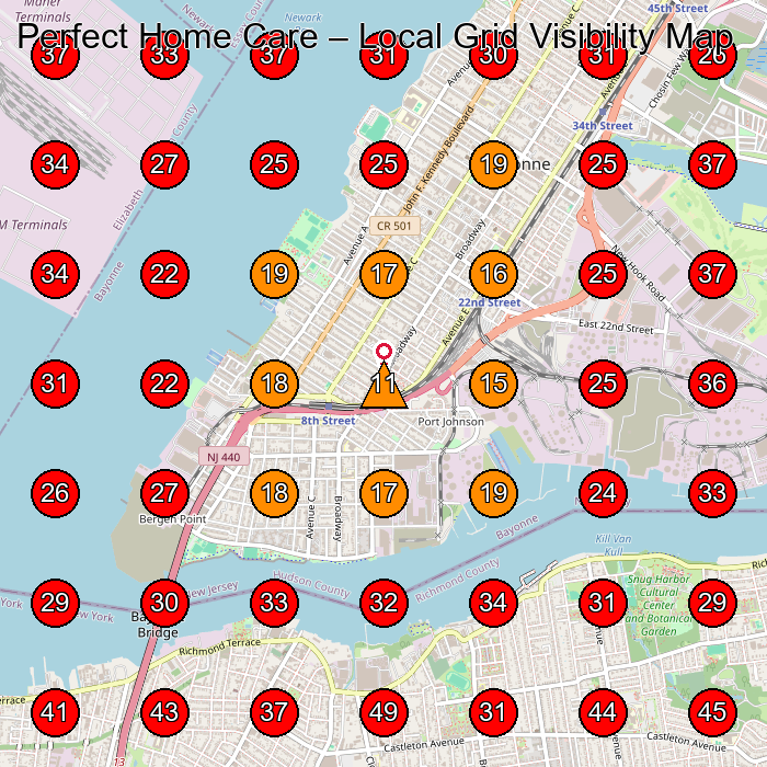Perfect Home Care GeoGrid visibility map for Home Health Care Service in Staten Island